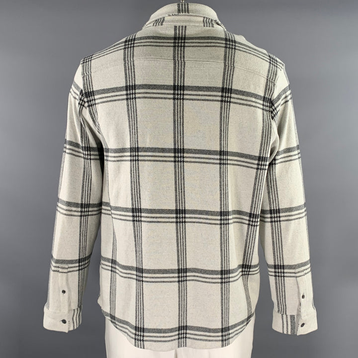 VINCE Size XL Grey Black Plaid Polyester Blend Button Up Long Sleeve Shirt