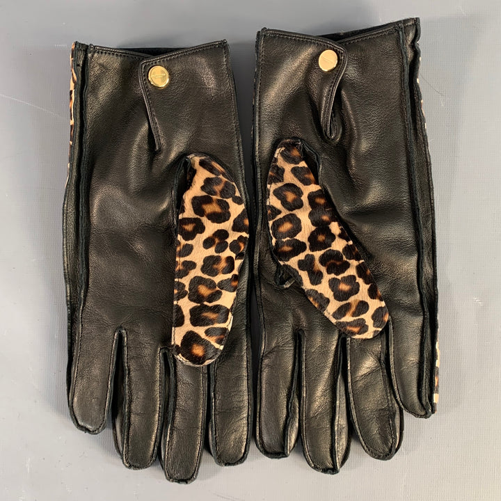 BURBERRY PRORSUM Size 8.5 Beige Brown Black Animal Print Calf Hair Gloves