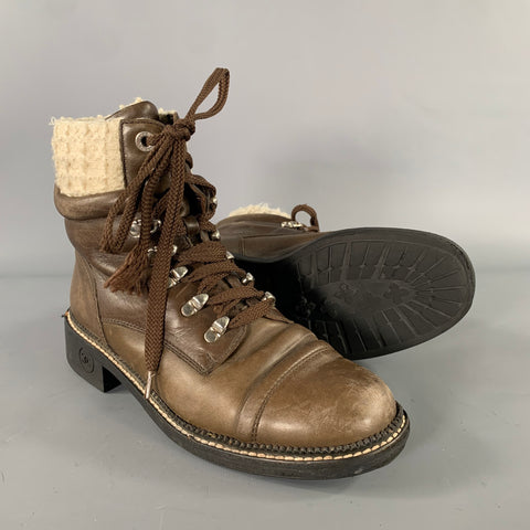 CHANEL Size 8 Brown Leather Distressed Ankle Boots