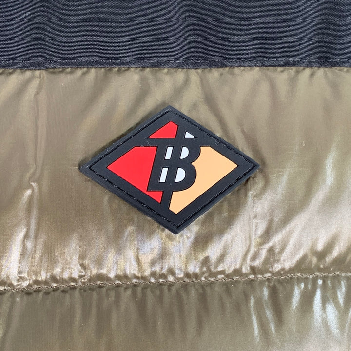 BURBERRY FW22 Size XL Barking Black Olive Quilted Polyamide Hooded Coat