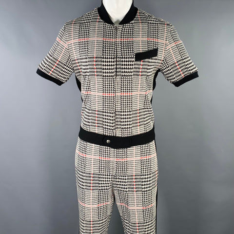 MR TURK Size M White Black Red Glenplaid Cotton Blend Jumpsuit