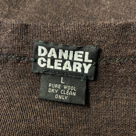 DANIEL CLEARY Size L Brown Wool Raw Edge Crew Neck Sweater