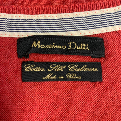 MASSIMO DUTTI Size L Red Cotton Silk Cashmere V-Neck Pullover