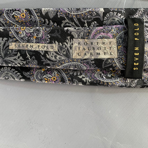 ROBERT TALBOTT Black Grey Purple Paisley Silk Tie