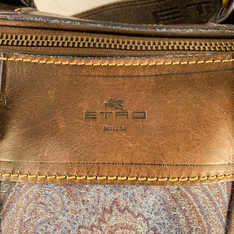 ETRO Blue Brown Paisley Canvas Shoulder Bag