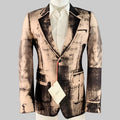 A notch lapel sport coat featuring a pink and black x-ray print, with a double button closure and a tag visible.