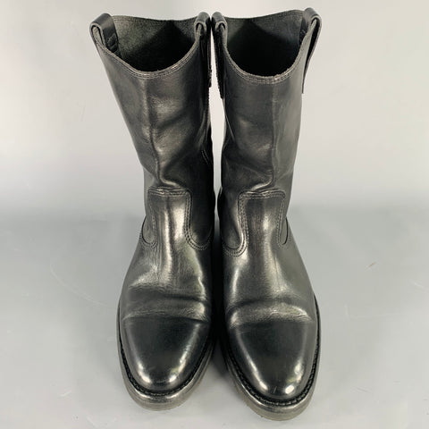GOLDEN GOOSE Size 7 Black Leather Pull On Cowboy Boots