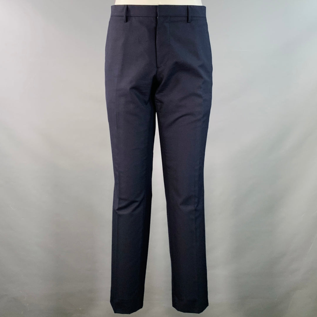 BURBERRY LONDON Size 38 Navy Wool Notch Lapel Flat Front Suit