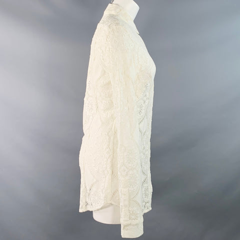 Chemise BURBERRY PRORSUM Taille M Crème Coton mélangé Dentelle Patte de boutonnage cachée