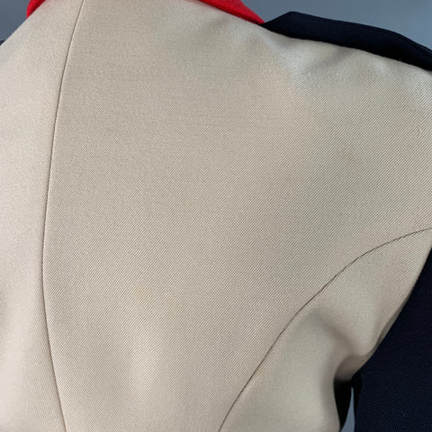 EMPORIO ARMANI Size 2 Navy Cream Red Wool Twill Color Block Epaulets Jacket