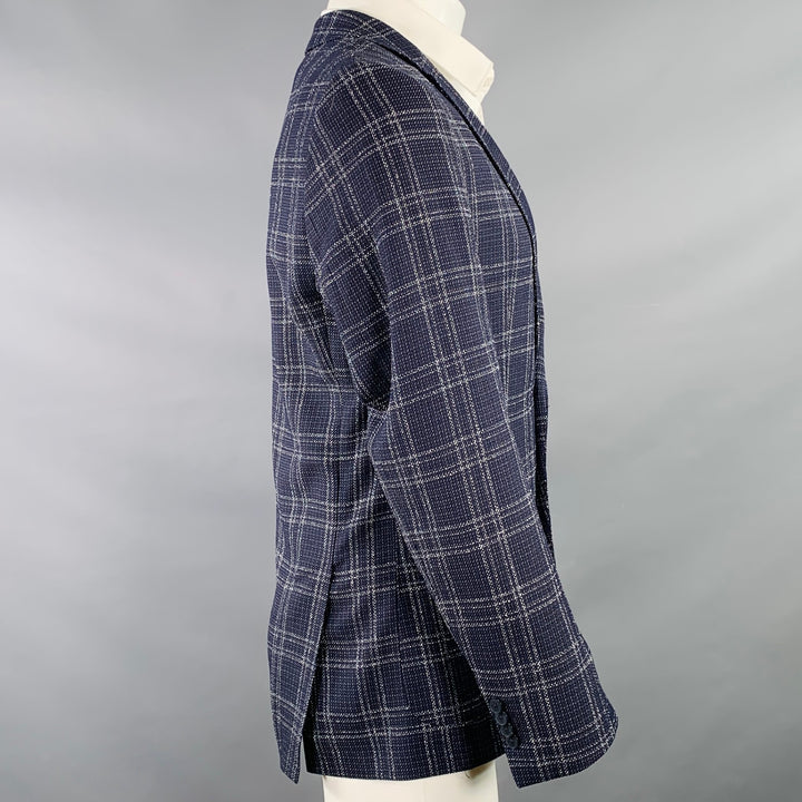 HUGO BOSS Size 40 Navy White Plaid Virgin Wool Blend Sport Coat