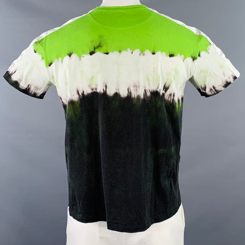 VALENTINO 2020 Size L Green Black White Tie Dye Logo Cotton Crew Neck T-shirt