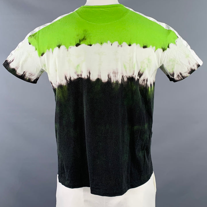 VALENTINO 2020 Size L Green Black White Tie Dye Logo Cotton Crew Neck T-shirt