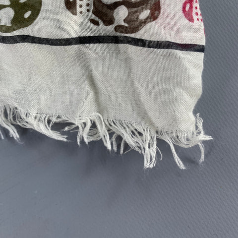 ALEXANDER MCQUEEN White Green Skull Floral Fringe Square Scarf