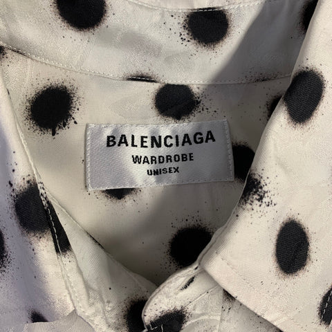 BALENCIAGA Size S White Black Polka Dot Viscose Silk Long Sleeve Shirt