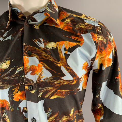 GIVENCHY Size XS Black Orange Animal Print Cotton Long Sleeve Shirt