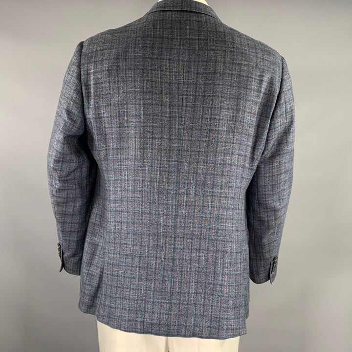 EMPORIO ARMANI Chest Size 44 Blue Red Plaid Viscose Notch Lapel Sport Coat