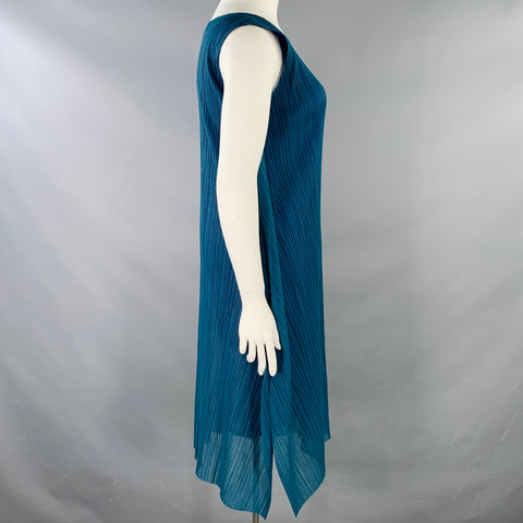 ISSEY MIYAKE PLEATS PLEASE Size L Blue Green Polyester Pleated Sleeveless Dress
