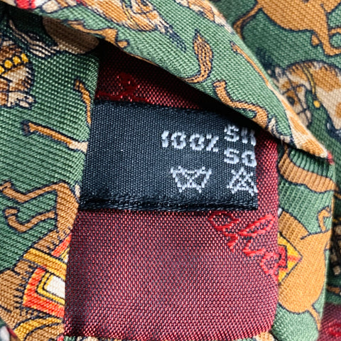 SALVATORE FERRAGAMO Green Taupe Horses Silk Tie