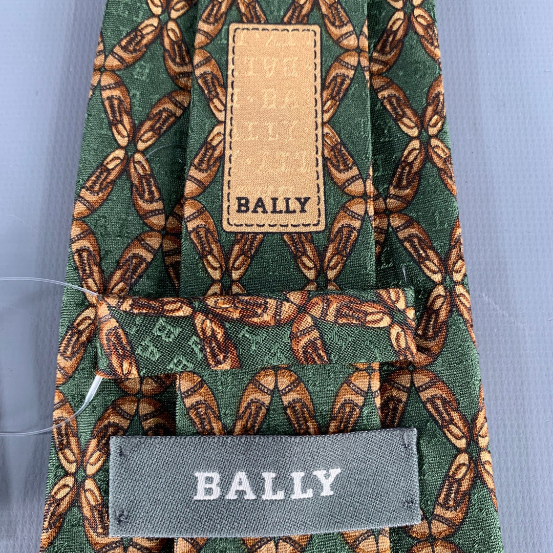 BALLY Green Beige Abstract Silk Jacquard Tie