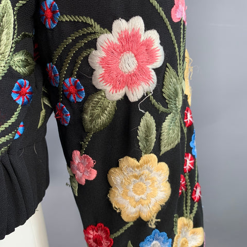 NEEDLE AND THREAD Size 8 Black Multi Color Embroidered Floral Polyester Bomber Jacket