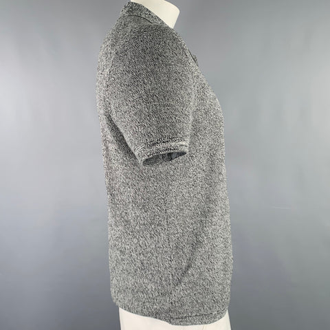 THEORY Size L Grey Black Heather Cotton Blend Slim Fit Polo
