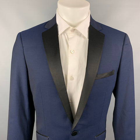 THEORY Size 40 Regular Navy & Black Wool Notch Lapel Sport Coat