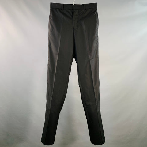 BLACK FLEECE Size S Black Wool Button Fly Tuxedo Dress Pants