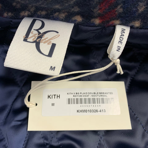 KITH Size M Navy Red Beige Plaid Wool Blend Double Breasted Coat