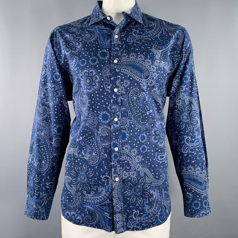 POLO by RALPH LAUREN Size XXL Blue Grey Paisley Cotton Long Sleeve Shirt