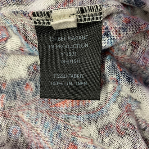 ISABEL MARANT Size XS White Blue Red Paisley Linen Scoop Neck T-shirt