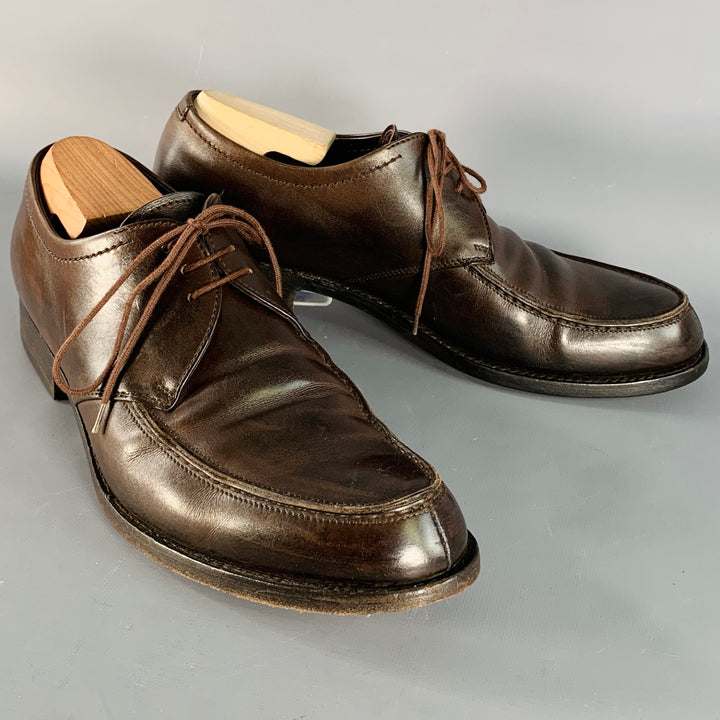PRADA Size 10 Brown Leather Derby Split Toe Lace-Up Shoes