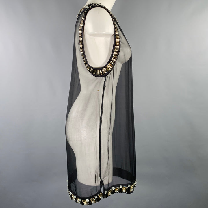 ALLSAINTS Size 8 -Josselin- Black Silver Silk Hand Beaded Shift Knee Length Dress