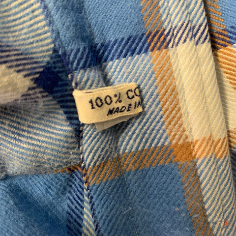 FRAY Size L Blue Orange & White Plaid Cotton Pointed Collar Long Sleeve Shirt
