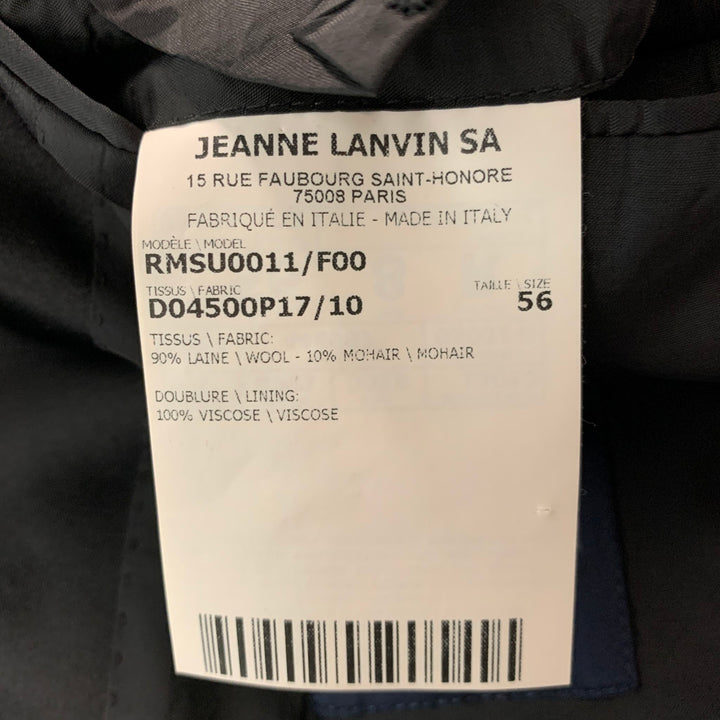 LANVIN Size 46 Black Solid Wool Mohair Peak Lapel  Tuxedo