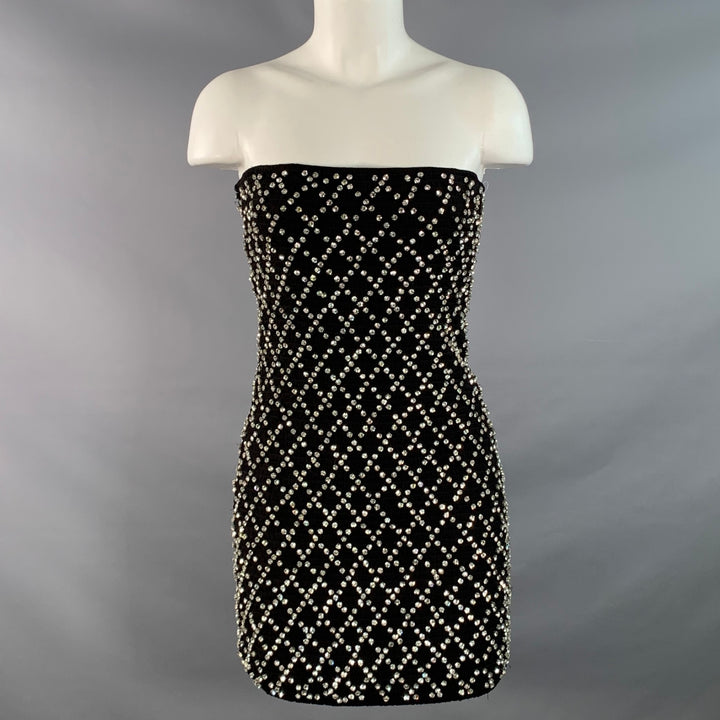 RETROFETE Size S Black Silver Viscose Crystal Embellishment Strapless Mini Dress