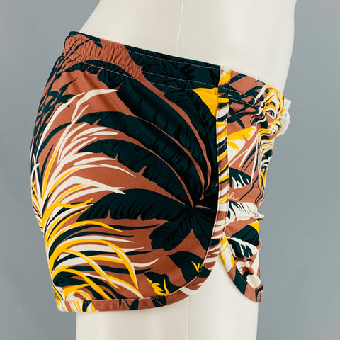 CHARLIE Size S Yellow Multi-Color Leaves Nylon Blend Drawstring Speedo