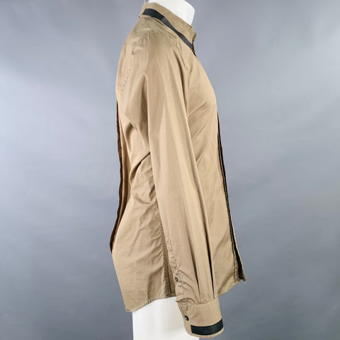 DOLCE & GABBANA Size M Tan Black Cotton Contrast Trim Long Sleeve Shirt