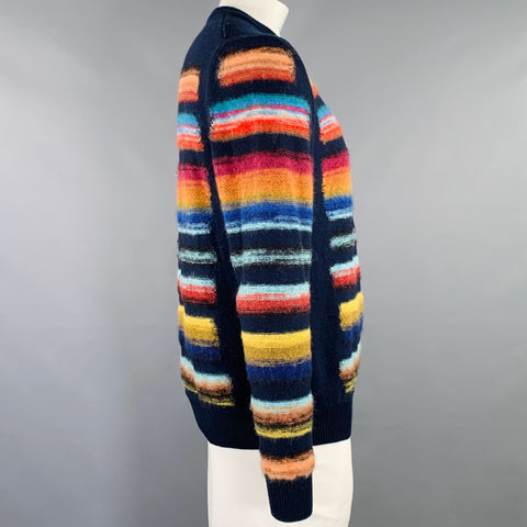PAUL SMITH Size L Navy Multi Color Stripe Wool Blend Crew Neck Sweater