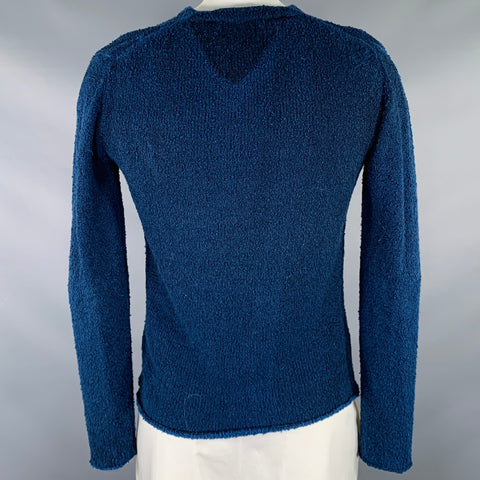 KLURK Size L Blue Multi Color Graphic Wool V-Neck Sweater