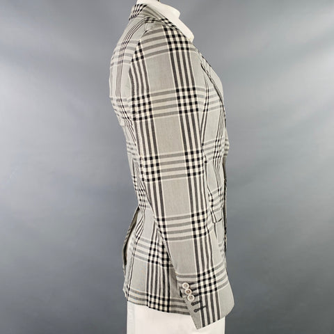 TOM FORD Size 40 Grey Black Plaid Cotton Peak Lapel Sport Coat