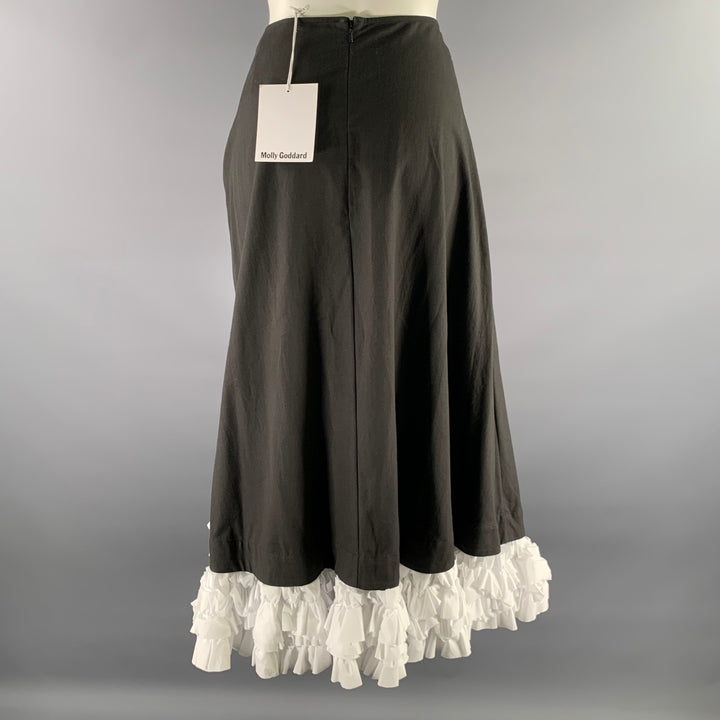 MOLLY GODDARD Size 8 Black White Cotton Ruffled Midi Ankle Skirt