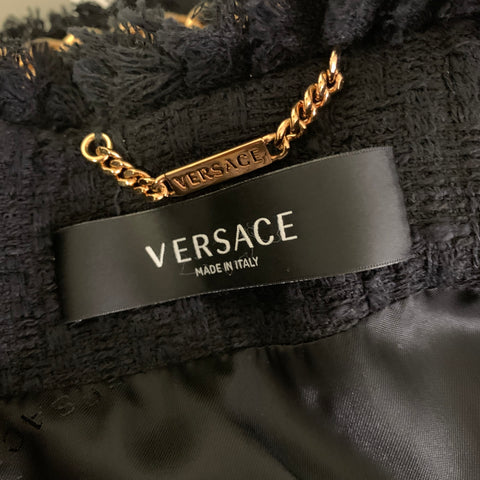 VERSACE Size 6 Black Gold Cotton Chain Jacket