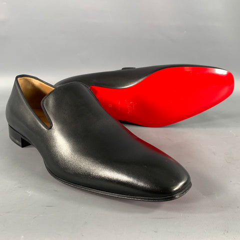 CHRISTIAN LOUBOUTIN Size 12 Black Red Solid Leather Flat Loafers