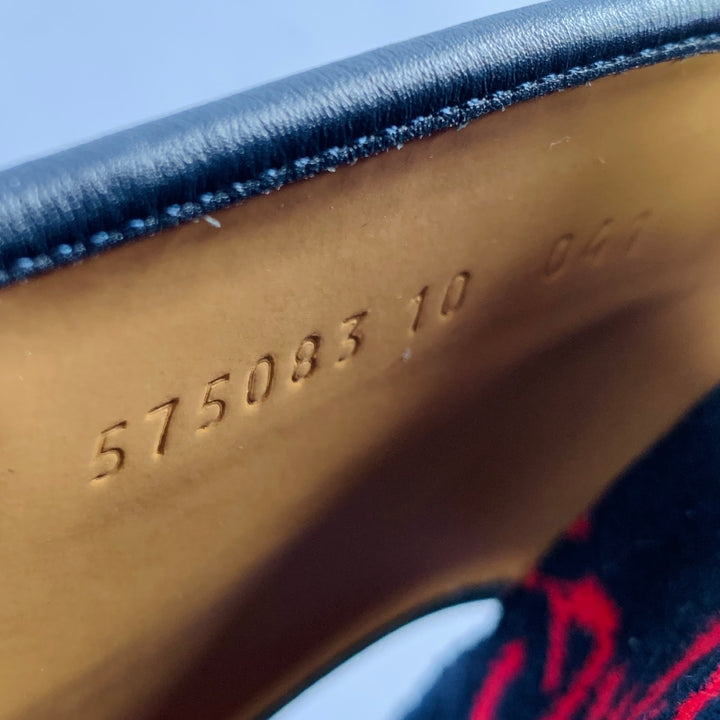 GUCCI Size 10.5 Black Red Guccissima Monogram Velvet Slip On Sandals