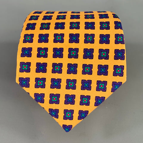 O'CONNELL'S Yellow Purple Squares Silk Tie