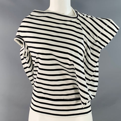 JUNYA WATANABE Size M White Black Cotton Stripe Asymmetrical T-Shirt