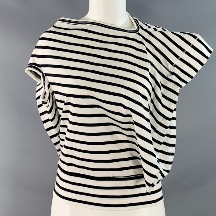 JUNYA WATANABE Size M White Black Cotton Stripe Asymmetrical T-Shirt