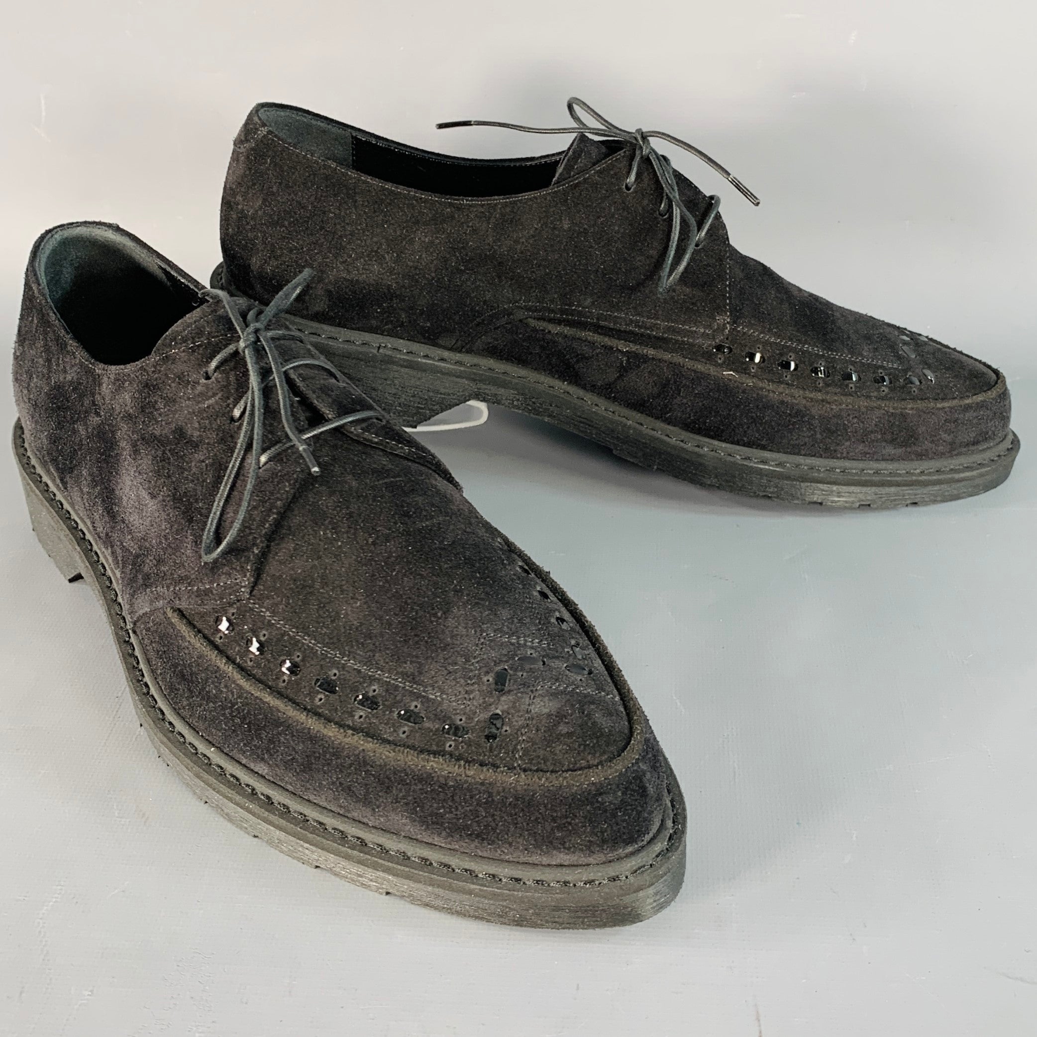 CELINE by HEDI SLIMANE FW19 Size 10.5 Black Suede Creeper Lace-Up