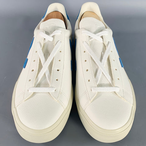 VEJA Size 11 White Blue Leather Low Top Lace-Up Sneakers